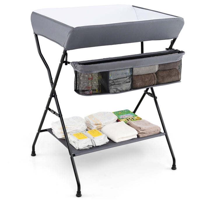 Folding Baby Change Table with Storage Basket & Shelf for Infant & Toddler