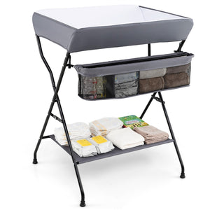Folding Baby Change Table with Storage Basket & Shelf for Infant & Toddler