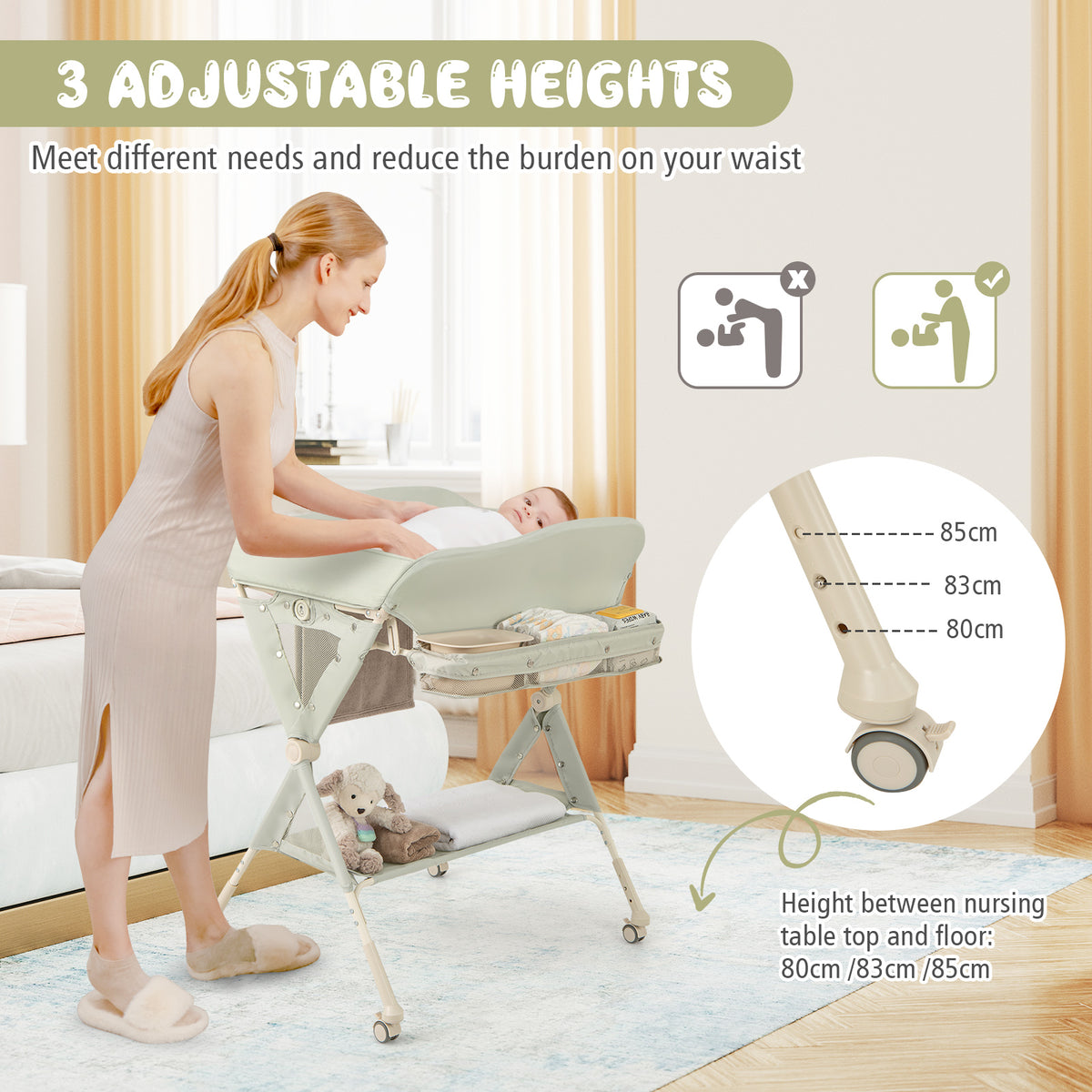 Baby Changing Table, Foldable Diaper Changing Station w/ Water Basin