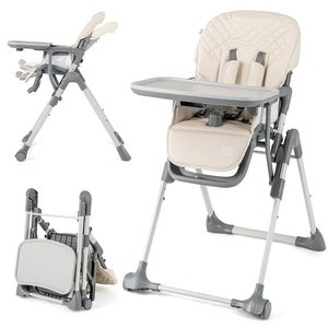 Portable Adjustable Highchair with Footrest, Detachable Tray, Easy to Clean PU Seat Cushion