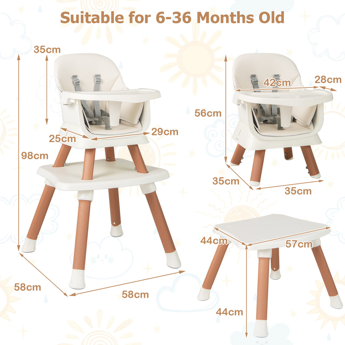 8 in 1 Baby Highchair, Convertible High Chair for Infants w/Adjustable & Washable Tray