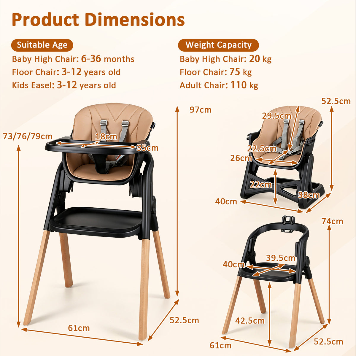 7-in-1 Convertible Foldable Baby High Chair w/Adjustable Tray