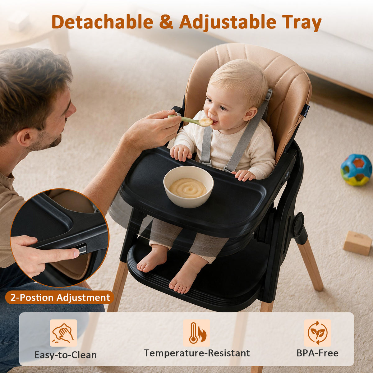 7-in-1 Convertible Foldable Baby High Chair w/Adjustable Tray