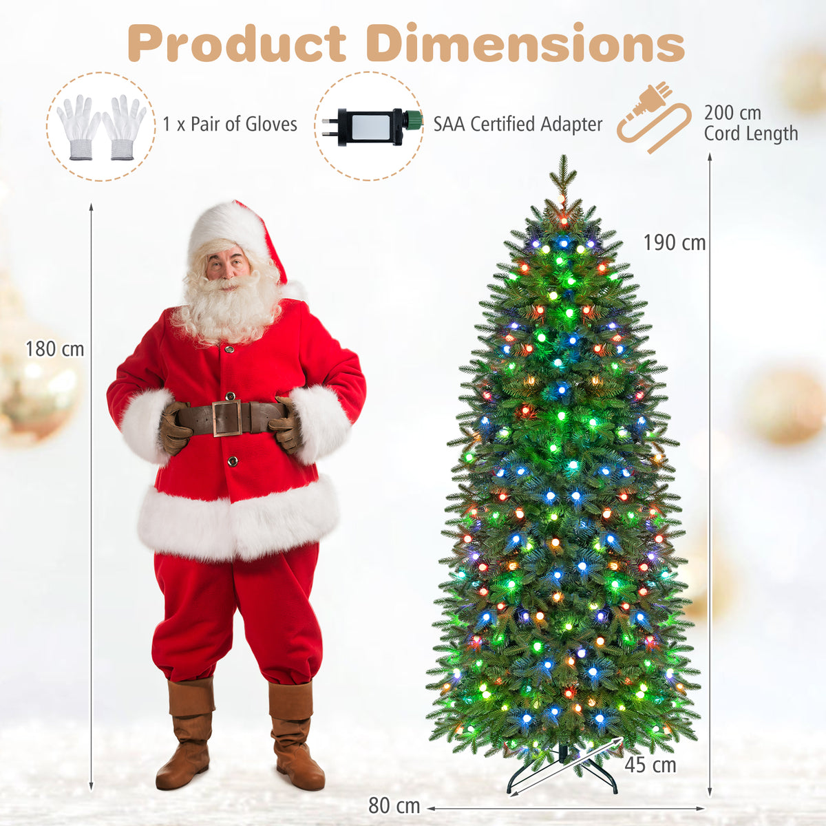 190cm Smart Pencil Christmas Tree with 220 Pre-Lit RGB LED Lights and Music Sync