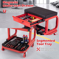 Mechanic Rolling Stool with Tool Trays and Magnetic Drawer