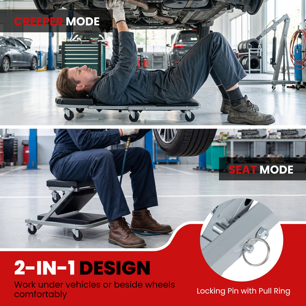 36"/40" 2-in-1 Mechanic Creeper & Z-Seat with 6 Swivel Casters