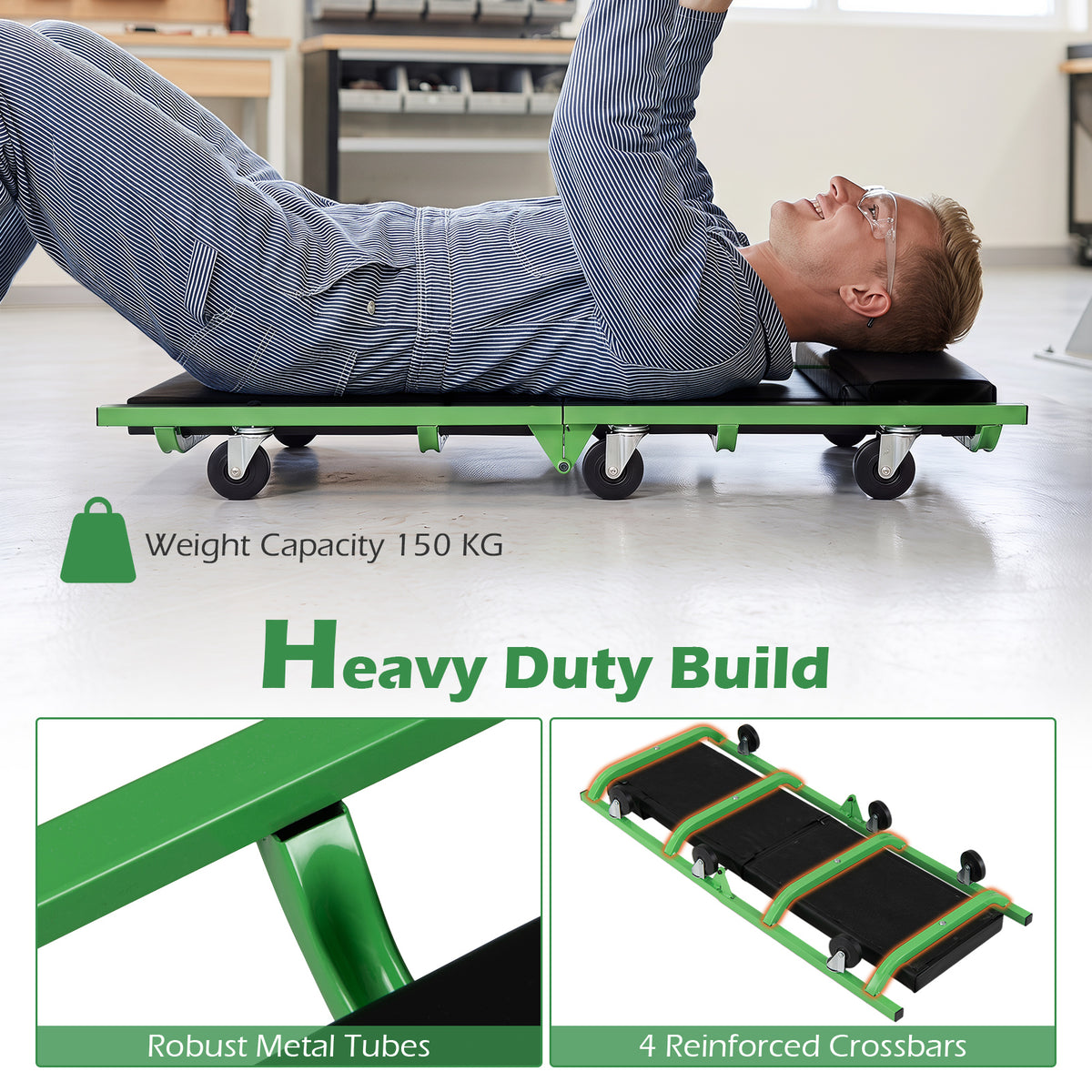 Foldable Automotive Creeper with 360° Swivel Wheels