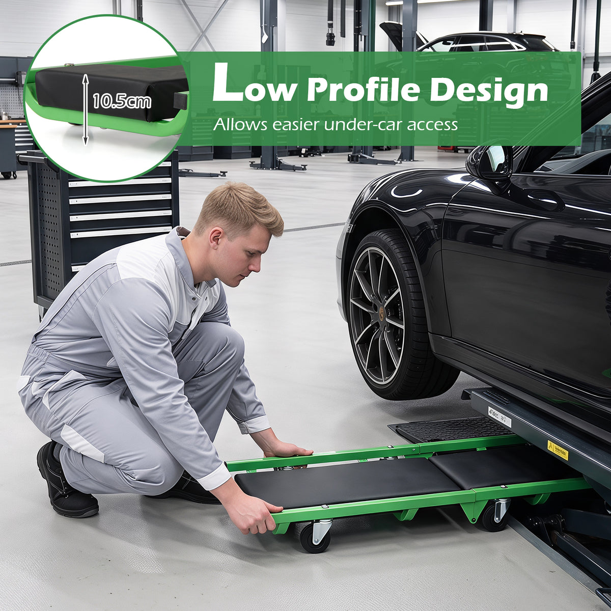 Foldable Automotive Creeper with 360° Swivel Wheels