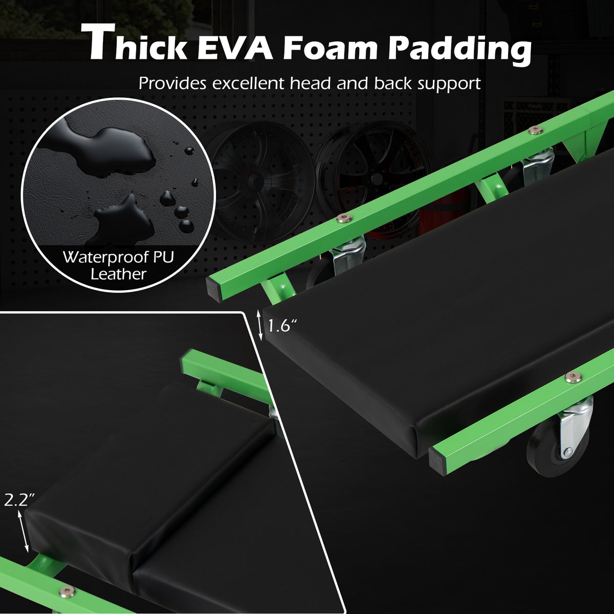 Foldable Automotive Creeper with 360° Swivel Wheels