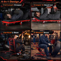 4-In-1 Padded Z Garage Seat with 6 Wheels Lay Down or Sit