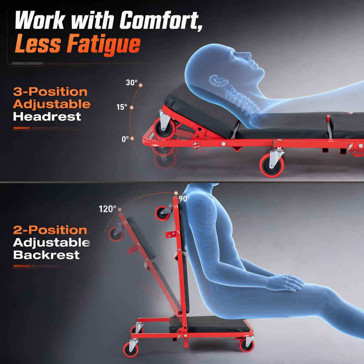 4-In-1 Padded Z Garage Seat with 6 Wheels Lay Down or Sit