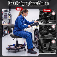 Rolling Garage Mechanic Stool with Tool Tray Storage and Backrest