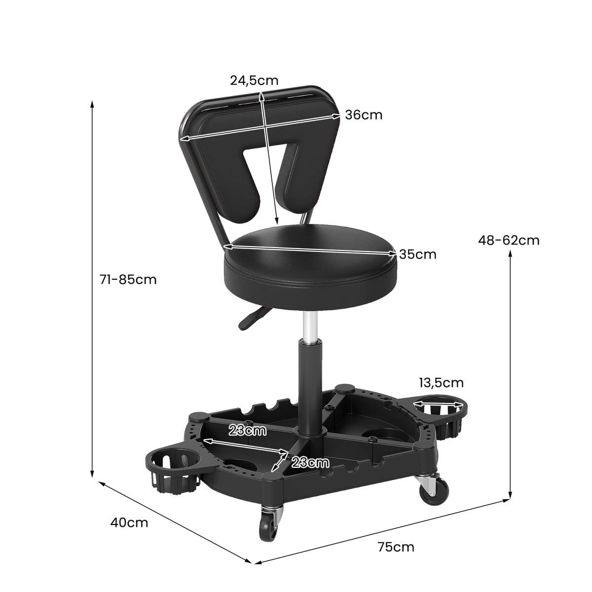 Rolling Garage Mechanic Stool with Tool Tray Storage and Backrest