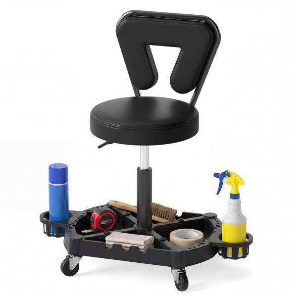 Rolling Garage Mechanic Stool with Tool Tray Storage and Backrest