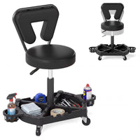 Rolling Garage Mechanic Stool with Tool Tray Storage and Backrest