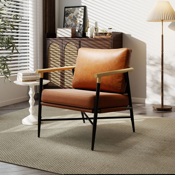 PU Leather Accent Chair with Removable Back Pillow and Sturdy Metal Frame