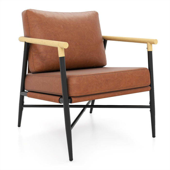 PU Leather Accent Chair with Removable Back Pillow and Sturdy Metal Frame