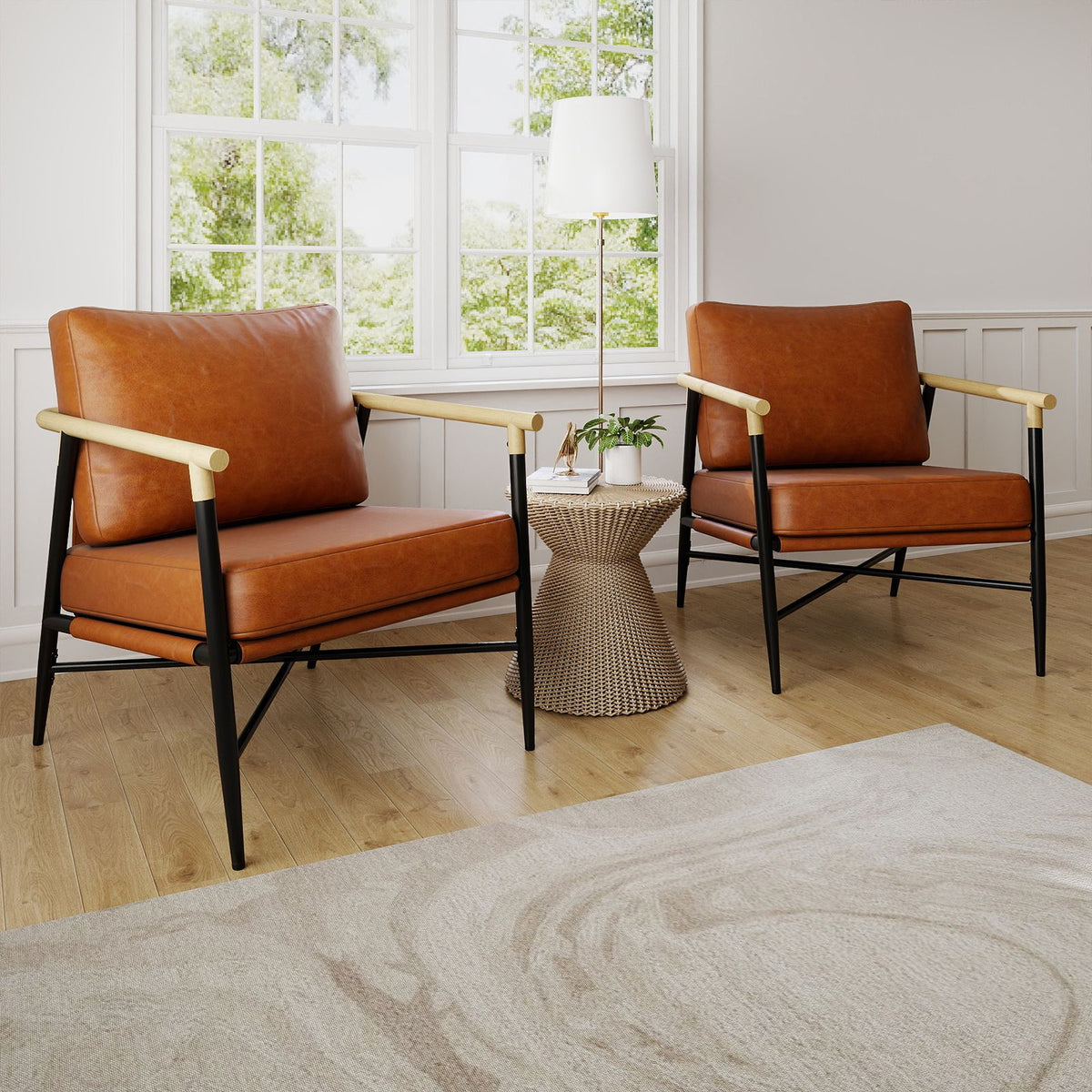 PU Leather Accent Chair with Removable Back Pillow and Sturdy Metal Frame