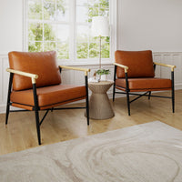 PU Leather Accent Chair with Removable Back Pillow and Sturdy Metal Frame