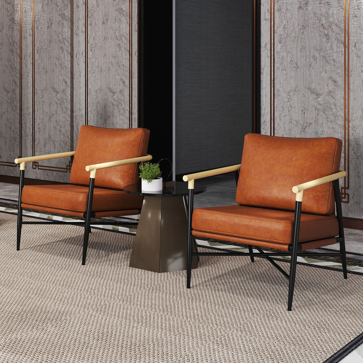 PU Leather Accent Chair with Removable Back Pillow and Sturdy Metal Frame