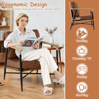PU Leather Accent Chair with Removable Back Pillow and Sturdy Metal Frame