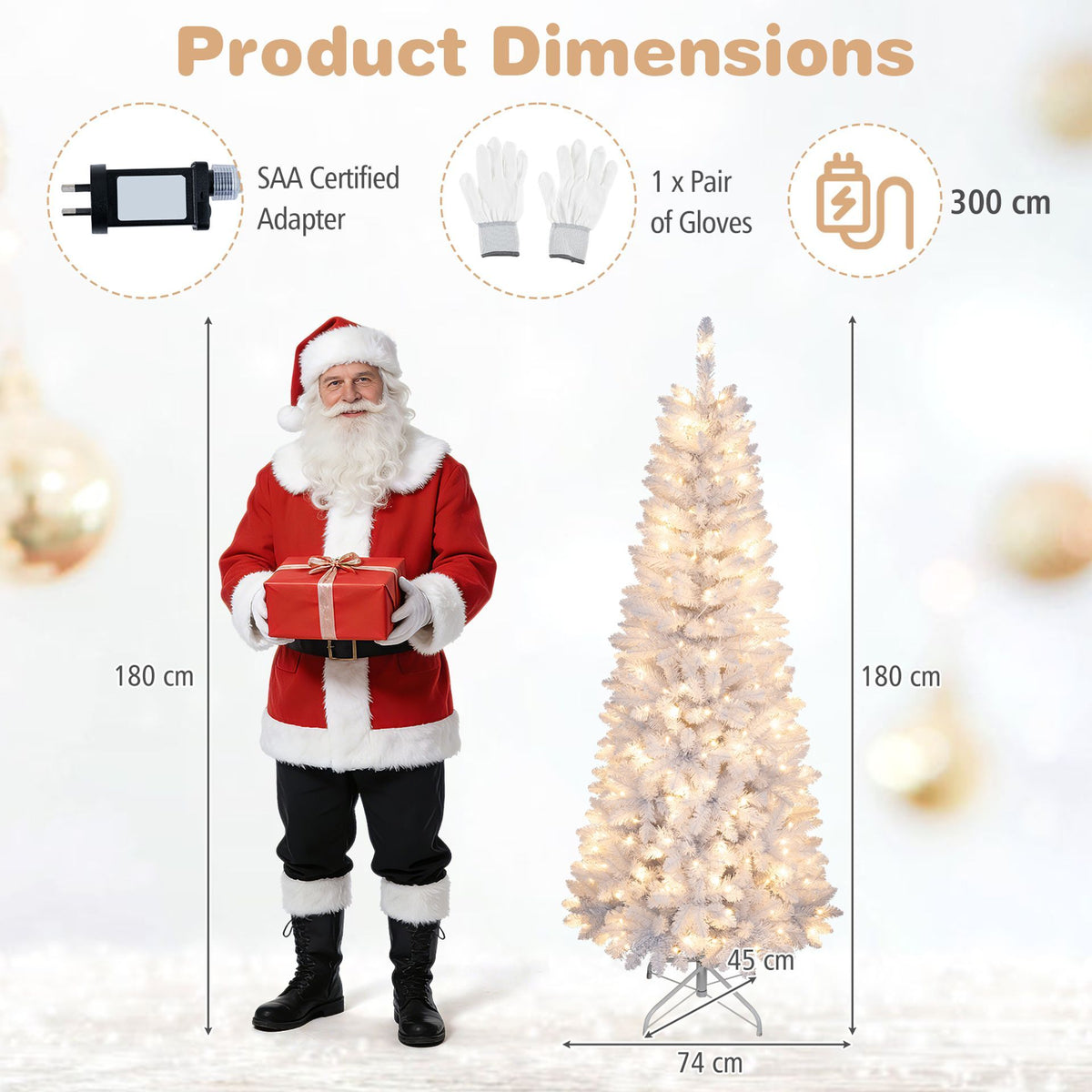 1.8/2.1M Pre-Lit White Christmas Tree with 8 Lighting Modes