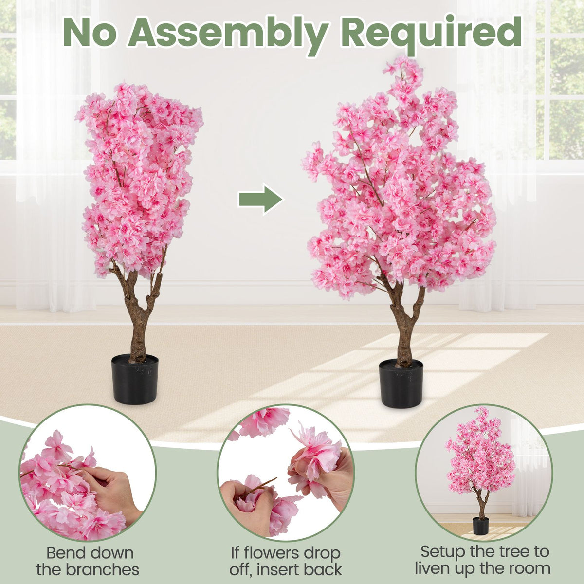 120cm Artificial Cherry Blossom Tree No Assembly Needed with Base
