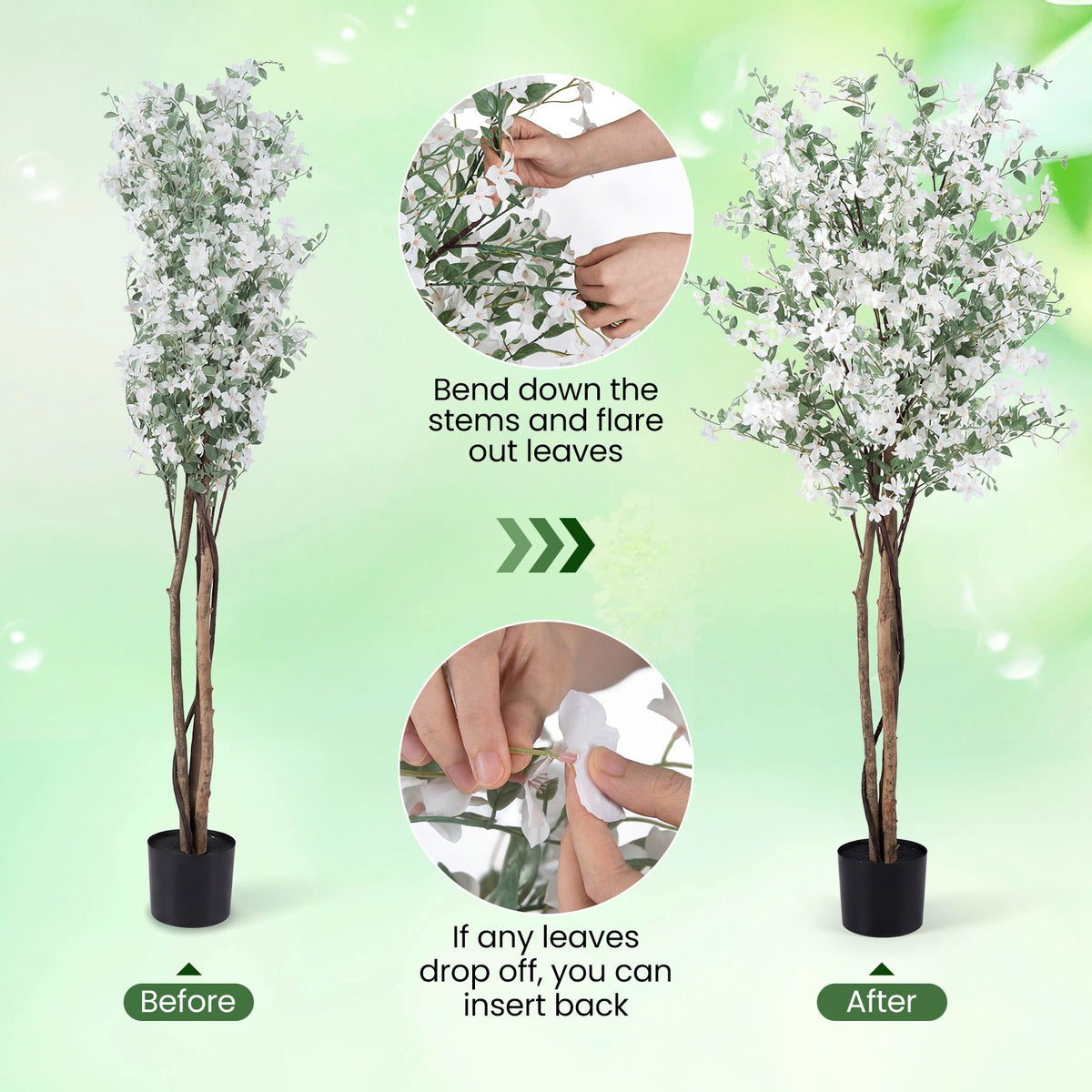 Artificial Potted Tree 163CM Tall with Solid Wood Trunk and PE Leaves