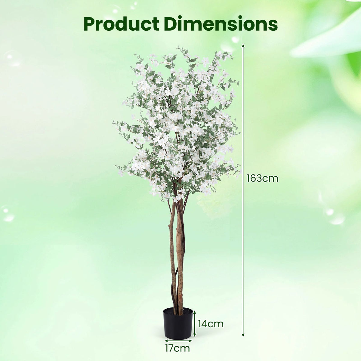Artificial Potted Tree 163CM Tall with Solid Wood Trunk and PE Leaves
