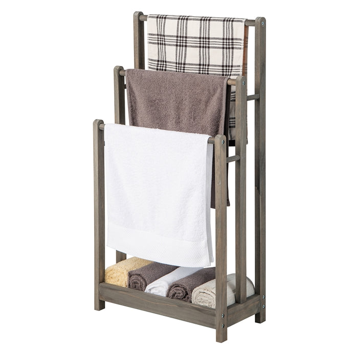 Giantex Freestanding Wood Towel Rack 3-Tier Towel Rack Holder with Bottom Storage Shelf