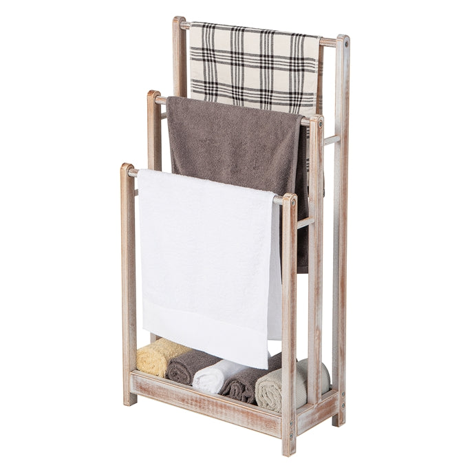 Giantex Freestanding Wood Towel Rack 3-Tier Towel Rack Holder with Bottom Storage Shelf