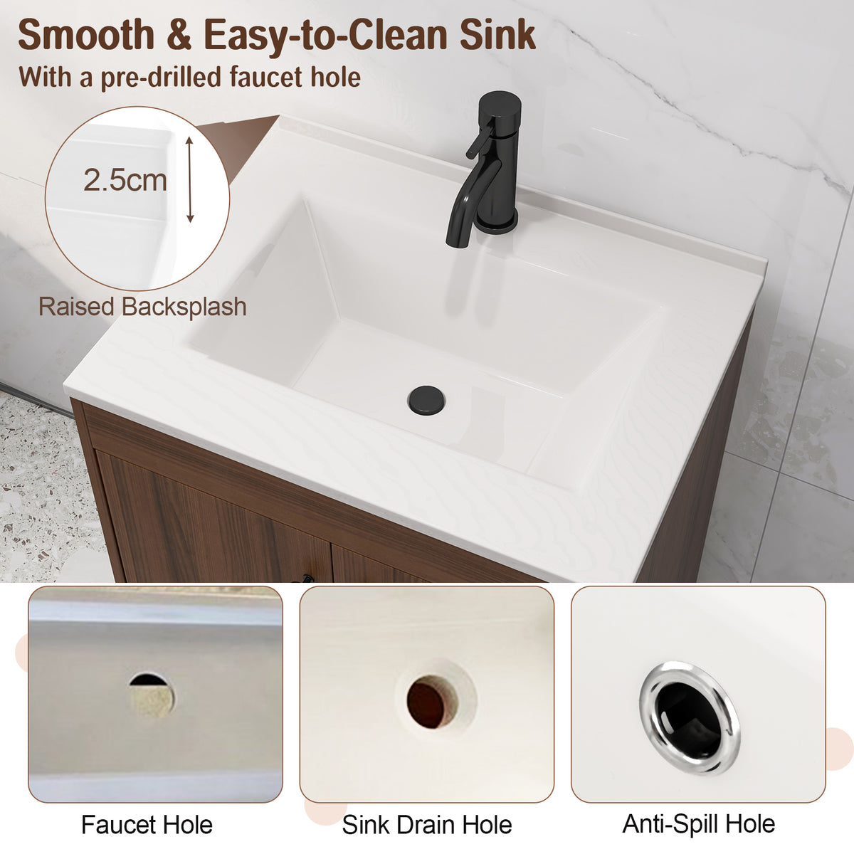 63.5cm Bathroom Vanity Sink Combo w/Doors Shelf Backsplash