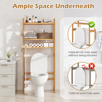 Over the Toilet Storage Rack, 3-Tier Bamboo Bathroom Floor Organizer with 5-Position Shelves