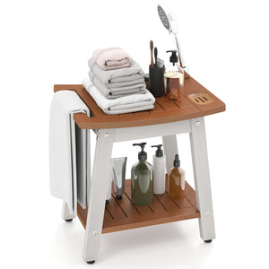 Shower Bench Seat, HIPS Shower Stool w/Handle, Shower Head & Soap Holder for Inside Shower to Sit on