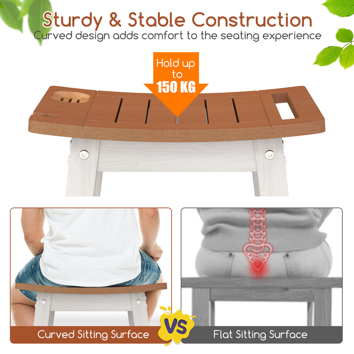Shower Bench Seat, HIPS Shower Stool w/Handle, Shower Head & Soap Holder for Inside Shower to Sit on