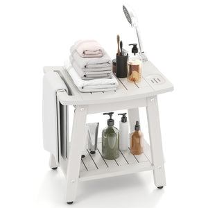 Shower Bench Seat, HIPS Shower Stool w/Handle, Shower Head & Soap Holder for Inside Shower to Sit on