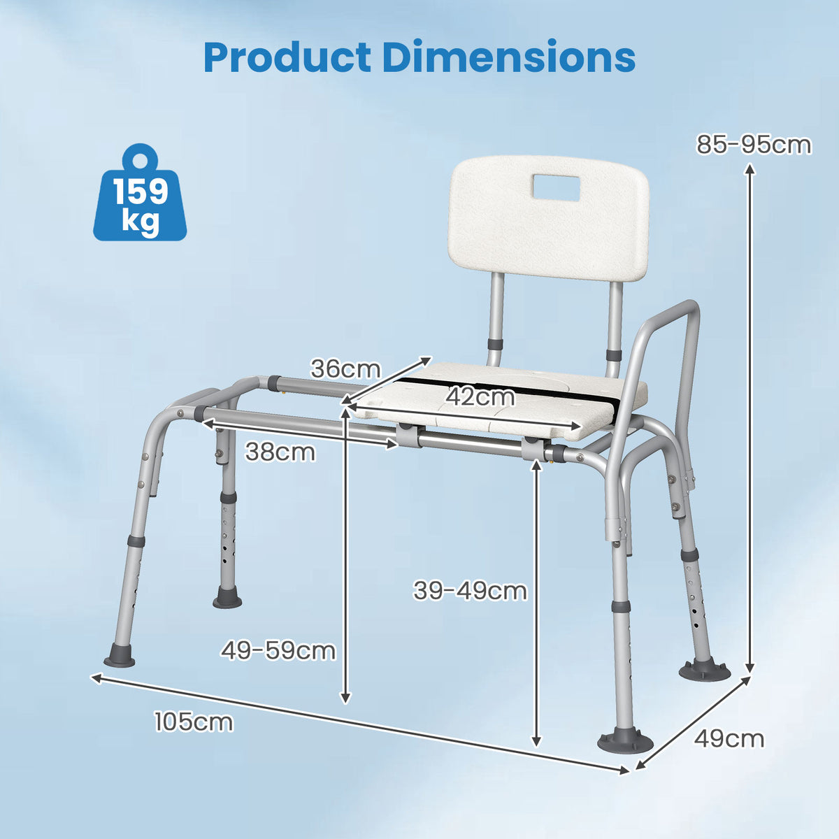 Sliding Tub Transfer Bench, Height Adjustable Inside Bathtub Chair