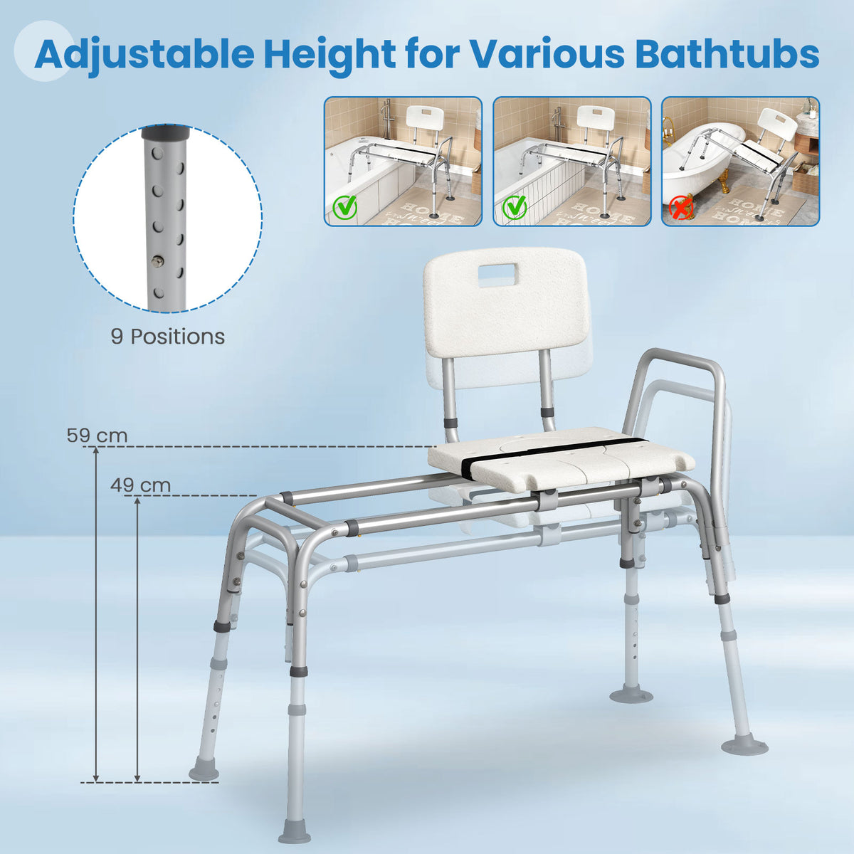 Sliding Tub Transfer Bench, Height Adjustable Inside Bathtub Chair