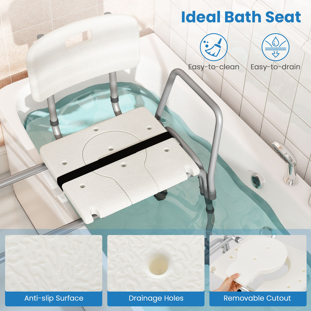 Sliding Tub Transfer Bench, Height Adjustable Inside Bathtub Chair
