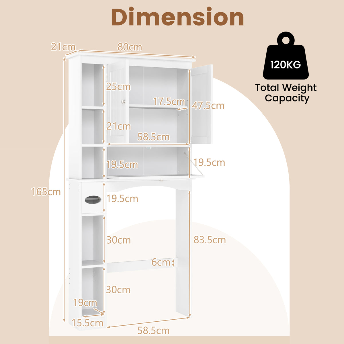 Over the Toilet Storage Cabinet, Above Toilet Storage Rack with 2 Doors