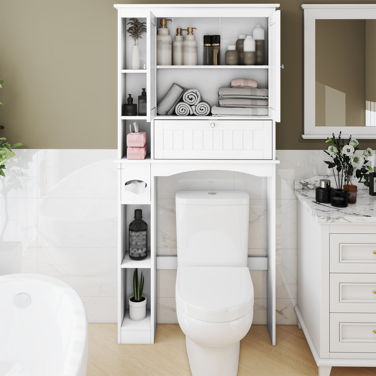Over the Toilet Storage Cabinet, Above Toilet Storage Rack with 2 Doors