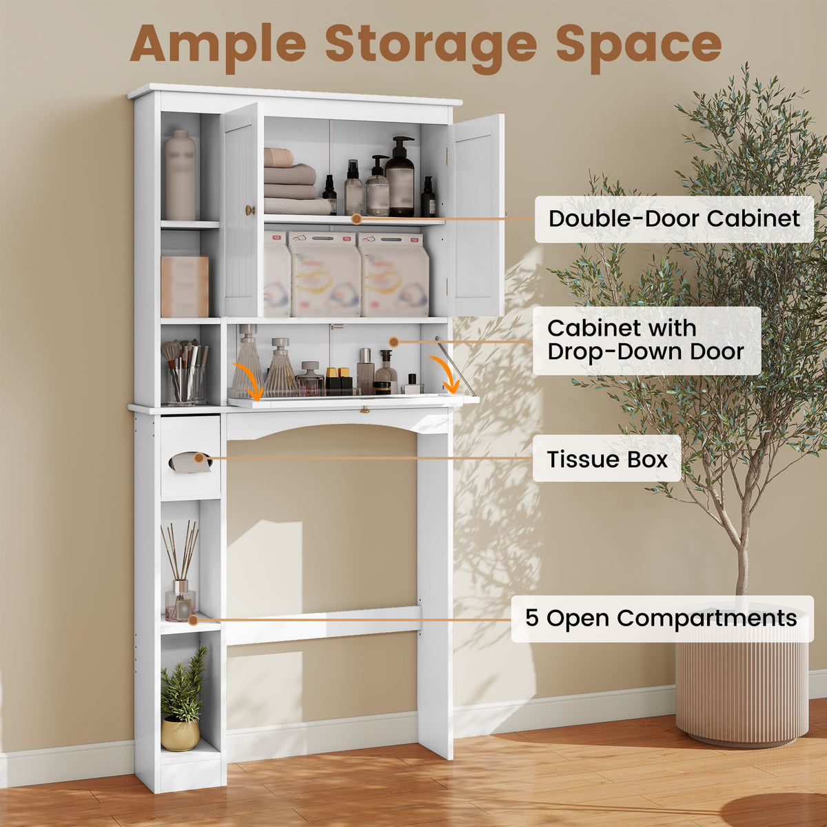 Over the Toilet Storage Cabinet, Above Toilet Storage Rack with 2 Doors