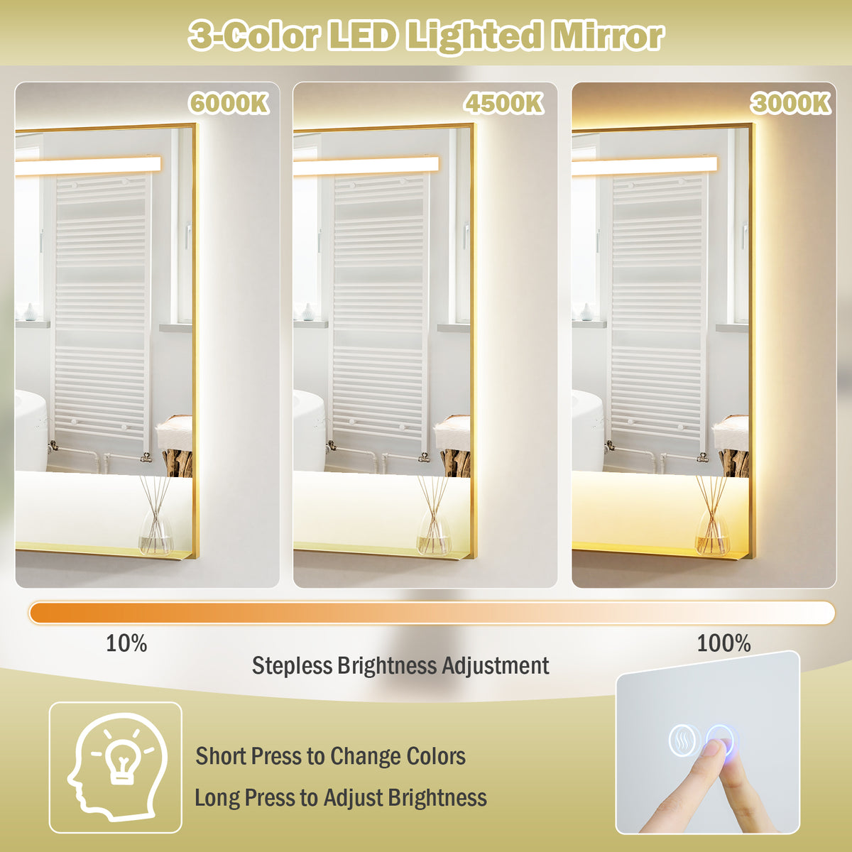 LED Bathroom Mirror with Anti-Fog Function and Adjustable Brightness