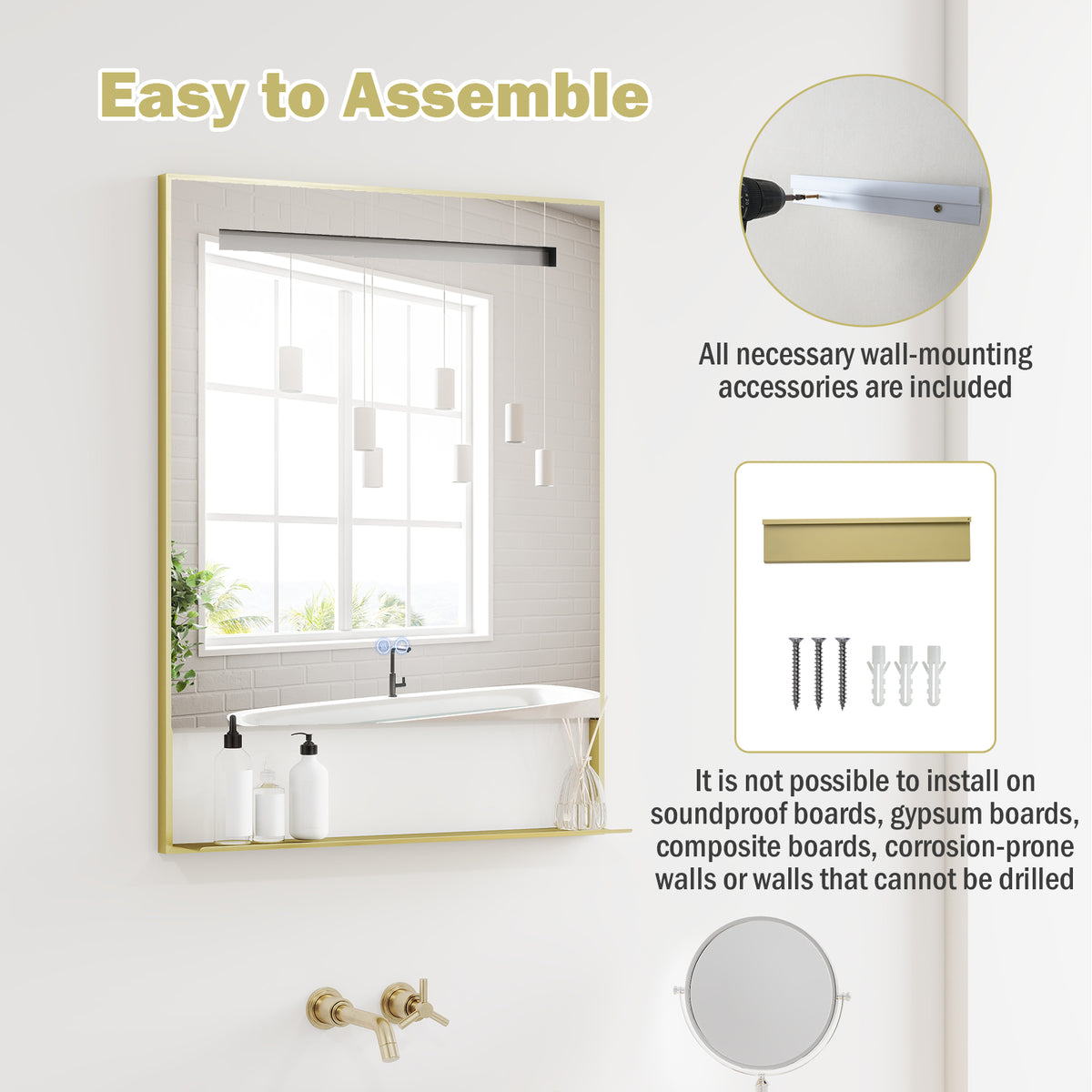 LED Bathroom Mirror with Anti-Fog Function and Adjustable Brightness