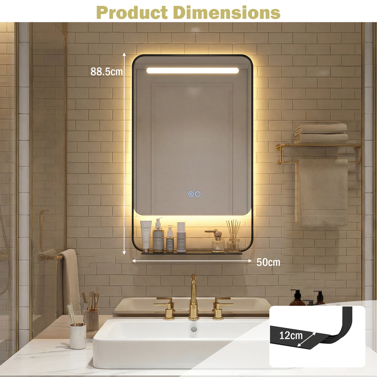 LED Bathroom Mirror with Anti-Fog Function and Adjustable Brightness