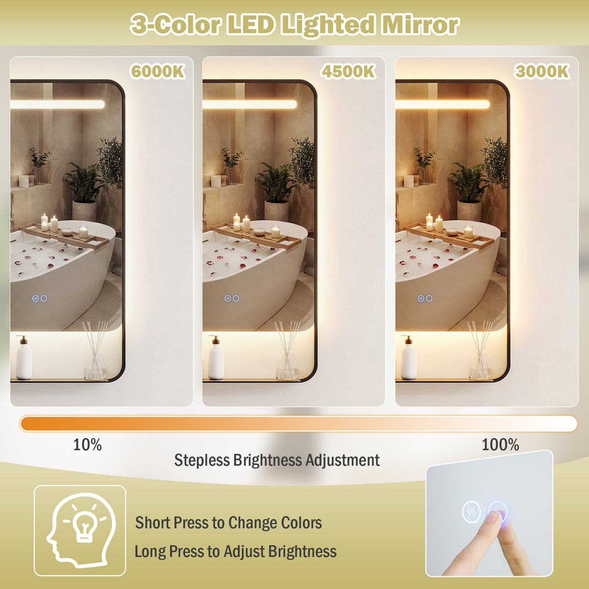 LED Bathroom Mirror with Anti-Fog Function and Adjustable Brightness