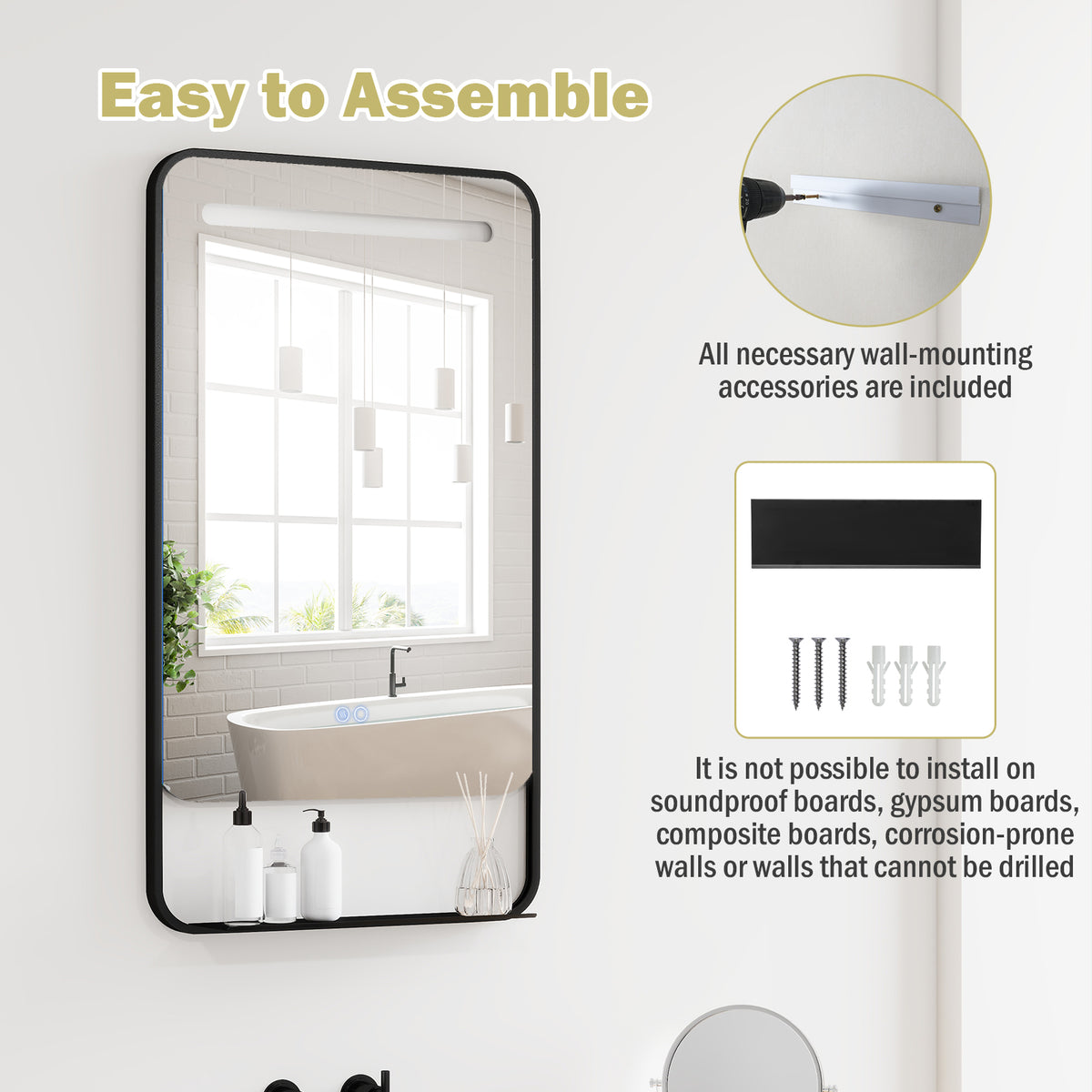 LED Bathroom Mirror with Anti-Fog Function and Adjustable Brightness