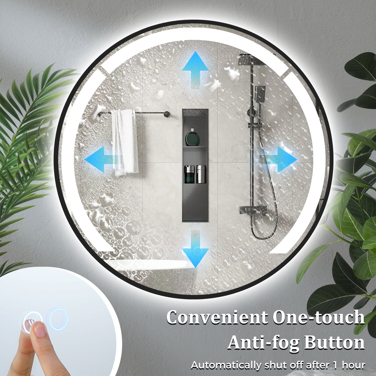 Aluminum Framed Circle Vanity Mirror with Anti-Fog Function and 3 Light Colors