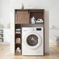 Giantex Over The Toilet Storage Cabinet, Freestanding Bathroom Organizer with Sliding Barn Door & Storage Shelves