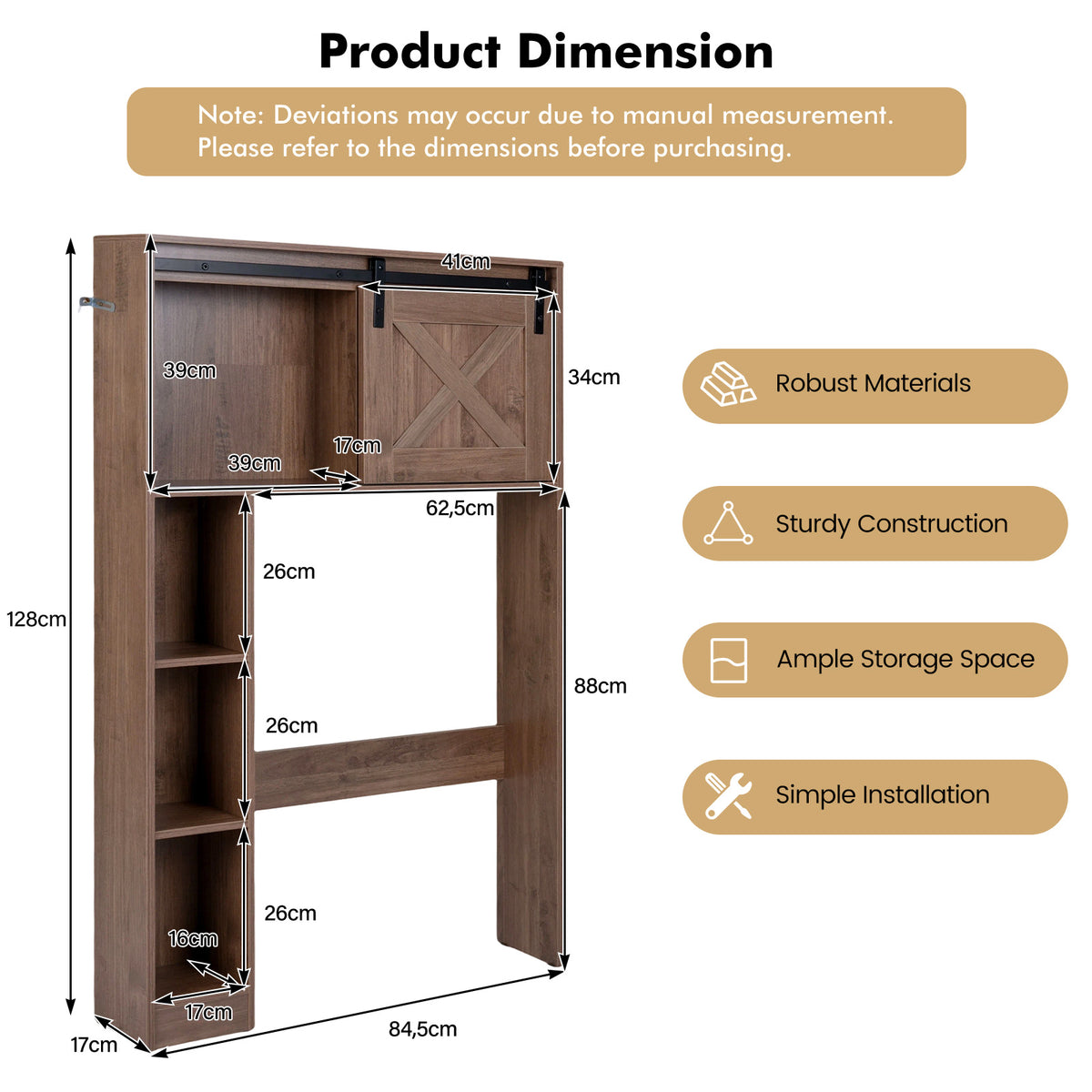 Giantex Over The Toilet Storage Cabinet, Freestanding Bathroom Organizer with Sliding Barn Door & Storage Shelves